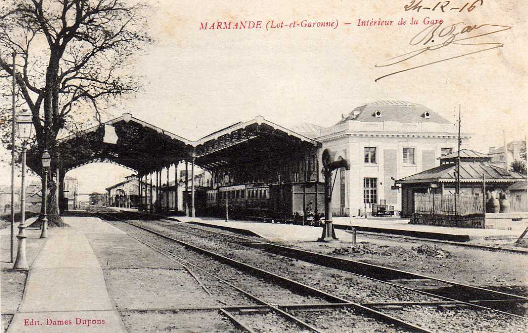 47 MARMANDE Gare, Vue Intérieure, Train à Quai, Cachet Militaire "Hopital De Marmande", Ed Dames Dupont, 1916 - Marmande