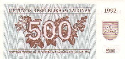 LITHUANIE   500 Talonu  Daté De 1992    Pick 44    *****BILLET  NEUF***** - Lituania