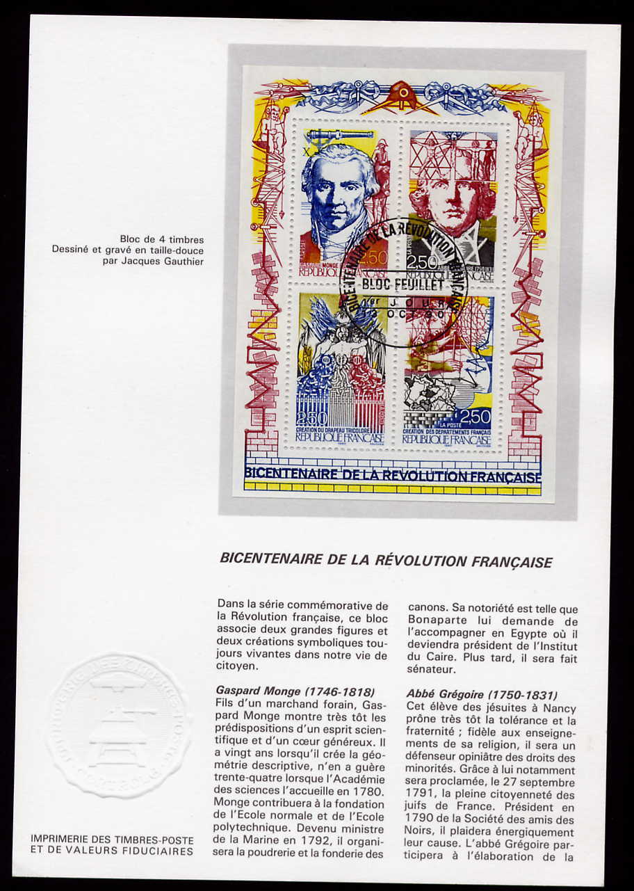 BF12 Sur Document Avec Obiltération 1er Jour Centenaire De La Révolution Française - Revolución Francesa