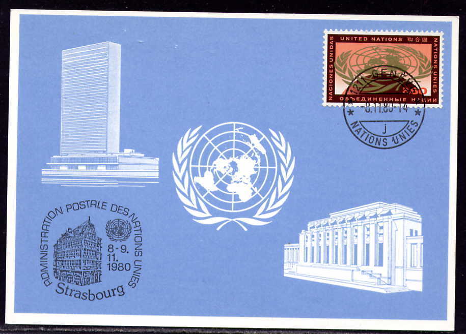 Carte ONU Genève 08-11-80 + Cachet Illustré Strasbourg 08-11-80 - Other & Unclassified