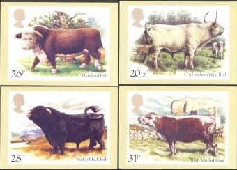Great Britain: Set Of 5 PHQ 1984 British Cattle - PHQ Cards
