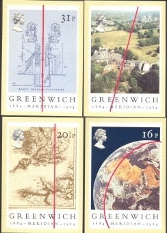 Great Britain: Set Of 4 PHQ 1984 Greenwich Meridien - Cartes PHQ