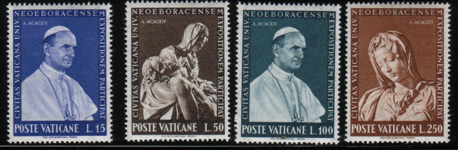 VATICAN 1964 CITY'S PARTICIPATION IN NEW YORK USA WORLD'S FAIR SET OF 4 NHM MICHELANGELO MADONNA PIETA POPE PAUL VI PIUS - Neufs