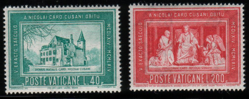 VATICAN 1964 500TH DEATH ANNIV OF NICHOLAS CUES (CARDINAL CUSANUS) SET OF 2 NHM VATICANE VATICANO - Unused Stamps