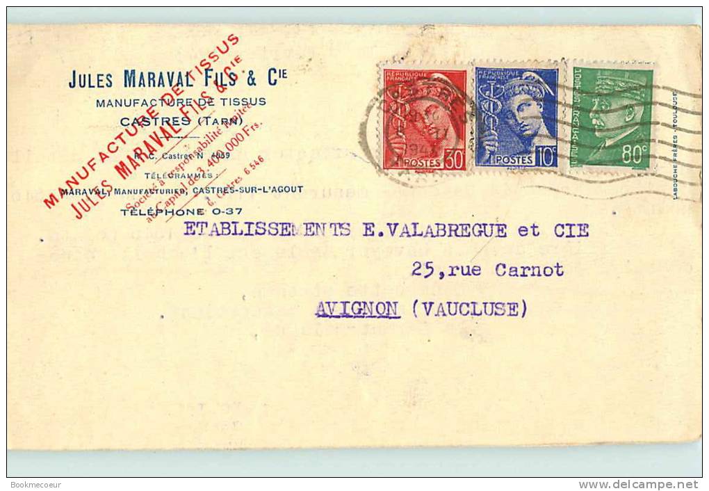 Jules Maraval Fils & Compagnie  Castres - Sur - L´Agout    N°1206 - 1941-42 Pétain