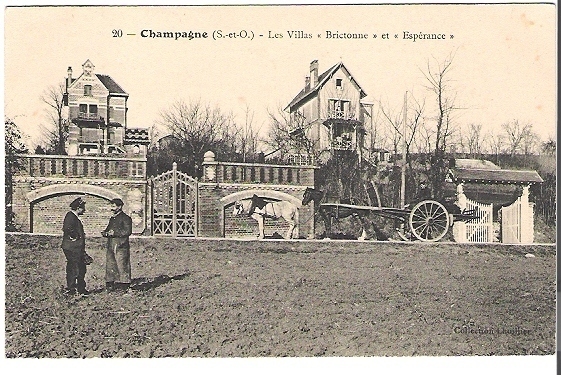 95  CHAMPAGNE  LES VILLAS BRICTONNE & ESPERANCE  TRES TRES BELLE CPA ANIMEE & VOYAGEE   N°45 - Champagne Sur Oise