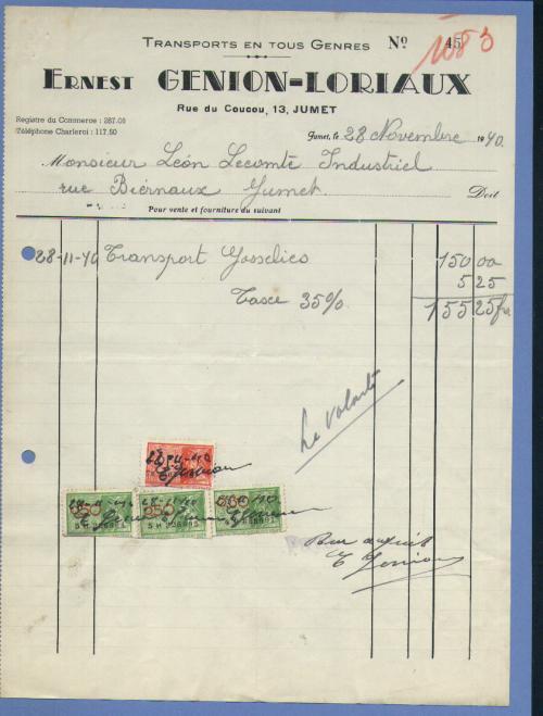 TRANSPORT EN TOUS GENRES  JUMET 1940  (F 256) - Sports & Tourism