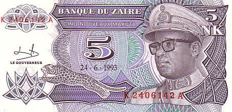 ZAÏRE   5 Nouveaux Makuta   Daté Du 24-06-1993    Pick 48  Signature 9    *****BILLET  NEUF***** - Zaire