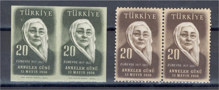 TURKEY 1956 - ATTATURKS MOTHER 20 KURUS IMPERFORATED PAIR NEVER HINGED **! - Ungebraucht