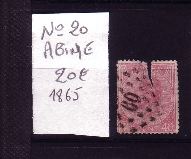 BELGIQUE N°20   COTE  DE 1996 20 EUROS   ABIME VENDU EN L' ETAT/ NO CONTEST - 1865-1866 Profile Left