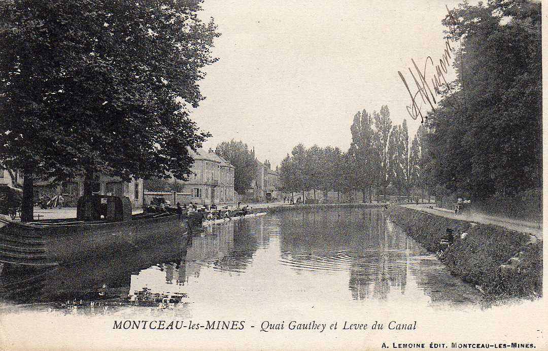 71 MONTCEAU LES MINES Quai Gauthey Et Levée Du Canal, Laveuses Petit Plan, Ed Lemoine, 190?, Dos 1900 - Montceau Les Mines