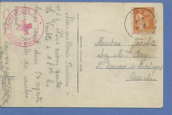 Kaart (ROANNE -France) Met Stempel CROIX-ROUGE DE BELGIQUE - Weltkrieg 1939-45 (Briefe U. Dokumente)