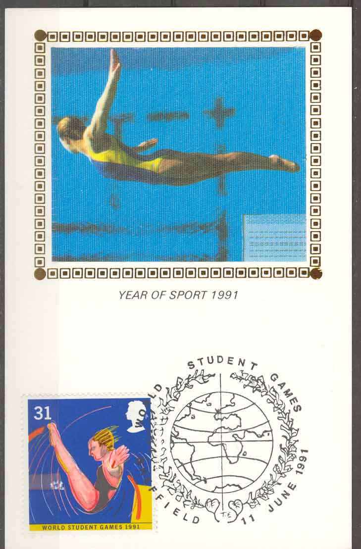 Carte Premier Jour Angleterre 1991. Année Du Sport. Plongeon. Diving Swimming - Schwimmen