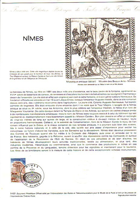 /DOCUMENT DE LA POSTE TIRAGE LIMITE /                 NIMES  11/04/ 1981 - Documents Of Postal Services