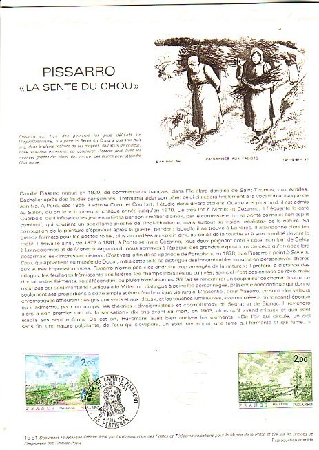 /DOCUMENT DE LA POSTE TIRAGE LIMITE /                    PISSARRO LA SENTE DU CHOU 18/04/1981 66 PERPIGNAN - Documents Of Postal Services