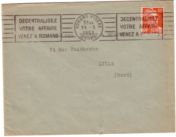 Marianne De Gandon 12f Dallay 908 Seul Sur Lettre De 1953, OMEC De Romans, Belle Frappe - 1945-54 Marianne Of Gandon