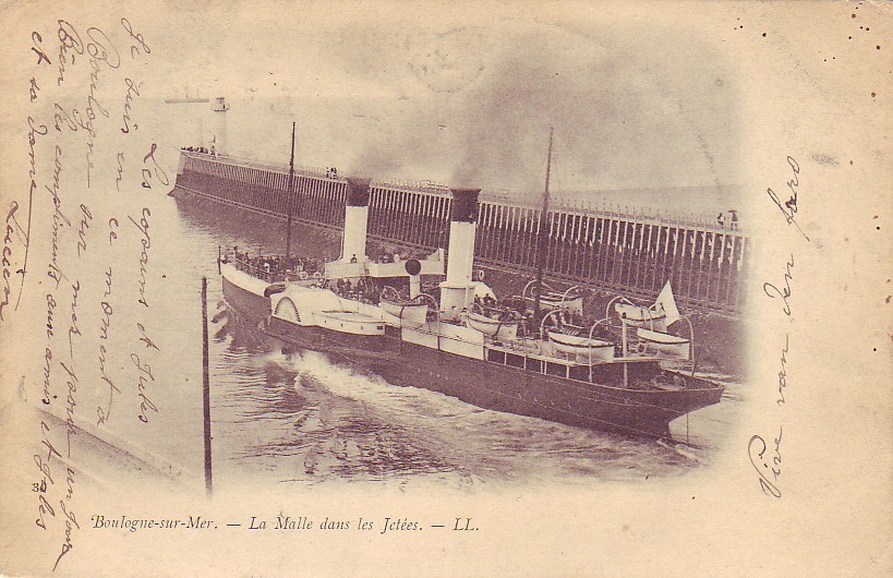 Carte Précurseur, Dos Non Divisé Boulogne-sur-Mer, La Malle Dans Les Jetées (1901) - Dampfer