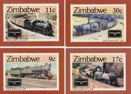 ZIMBABWE 1985 Postcards Locomotives 303-306 F520 - Other & Unclassified