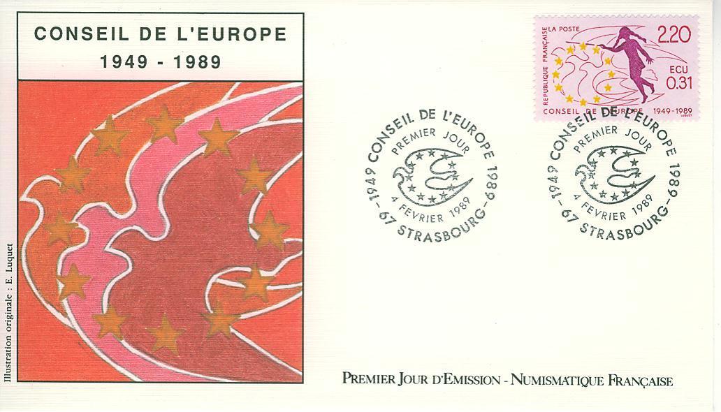 H0129 Conseil De L Europe Valeur En ECU Serv 100 à 101 France 1989 FDC Premier Jour - Monete