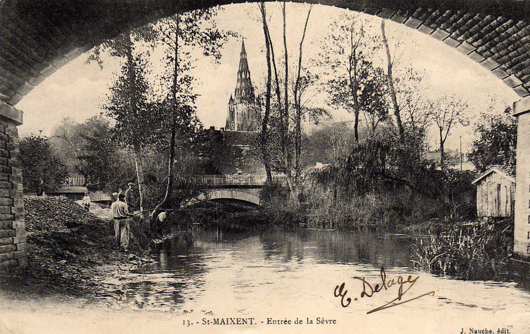79 ST MAIXENT Entrée De La Sèvre, Animée, Pecheurs, Ed Nauche 13, 1907 - Saint Maixent L'Ecole