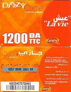 ALGERIE RECH PREPAID DJEZZY LA VIE 1200 DA SUPERBE RARE - Algerien