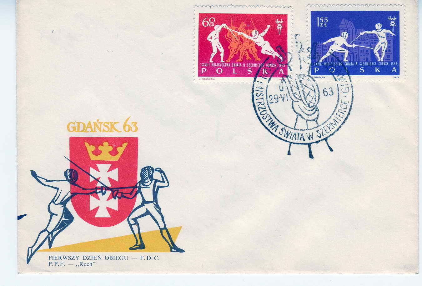 ESCRIME FDC POLOGNE 1963 3 ENVELOPPES - Escrime