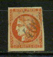 FRANCE Nº 48 D Obl. Rouge Sang Clair Defectueux - 1870 Ausgabe Bordeaux