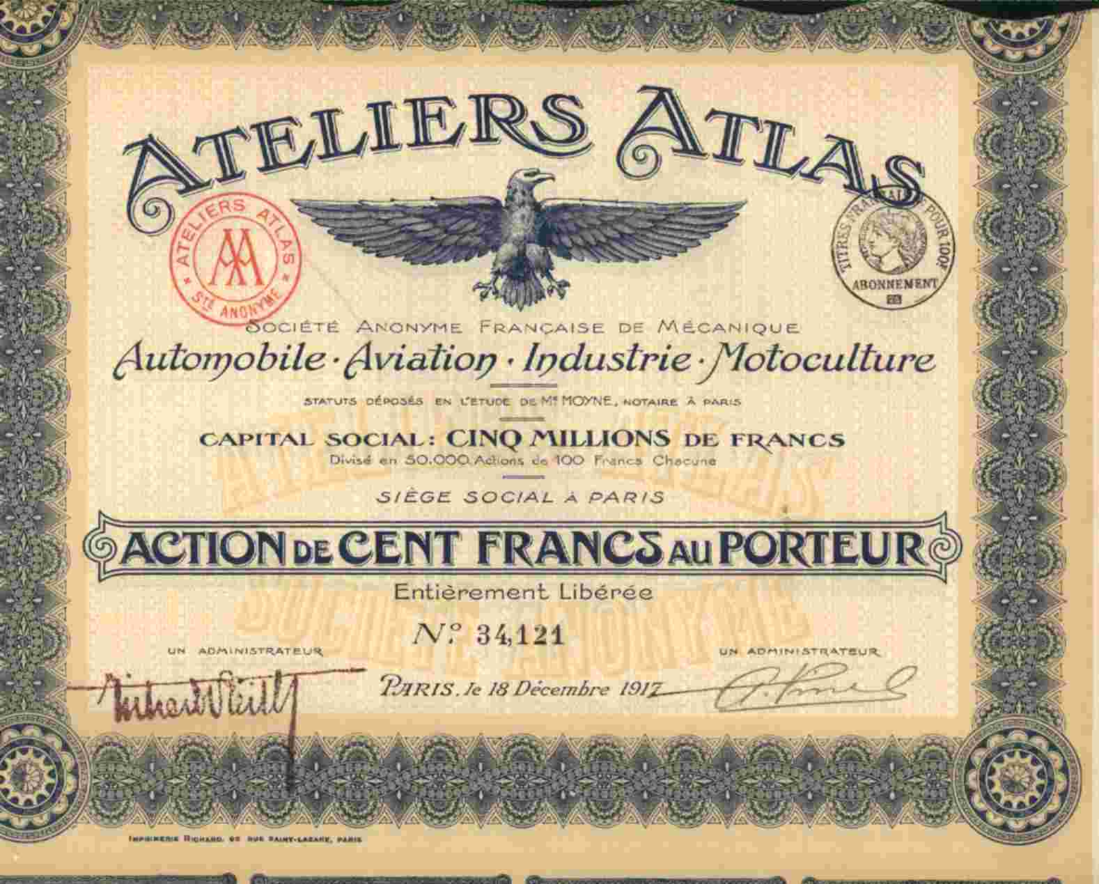 ATELIERS ATLAS (AUTOMOBILE- AVIATION-INDUSTRIE-MOTOCU LTURE) - Fliegerei