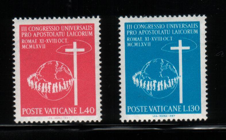 VATICAN 1967 3RD WORLD APOSTOLIC LAITY CONGRESS, ROME SET OF 2 NHM VATICANE VATICANO - Unused Stamps