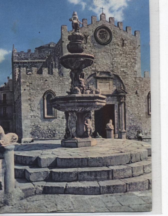 CARTE DE TAORMINA(il DUOMO) Avec DEUX TIMBREs 1956 4 Et 8 Lires - PUB Médicale ACtIPHOS - Oblitérés