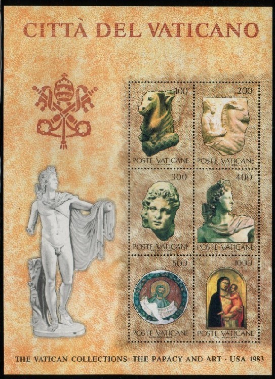 VATICAN 1983 COLLECTIONS THE PAPACY AND ART USA SET OF 3 MS BLOCKS SHEETS SHEETLETS NHM VATICANO LIBRARY - Blocks & Sheetlets & Panes