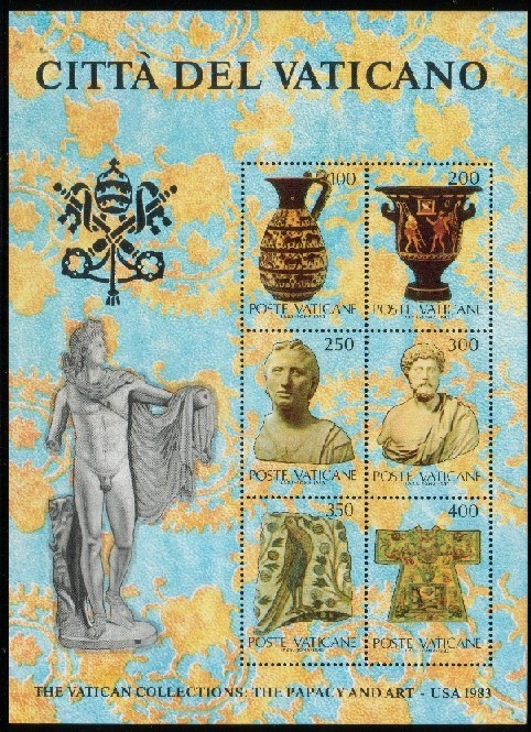 VATICAN 1983 COLLECTIONS THE PAPACY AND ART USA SET OF 3 MS BLOCKS SHEETS SHEETLETS NHM VATICANO LIBRARY - Blocs & Feuillets