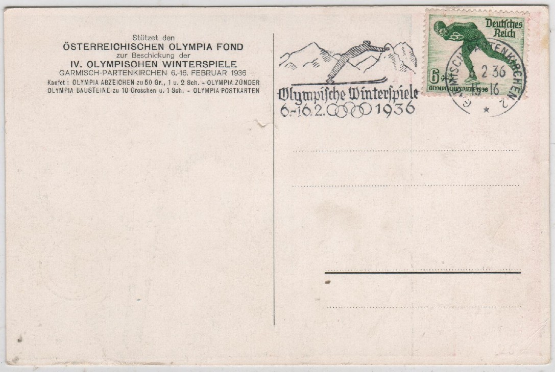 GERMANY 3RD THIRD REICH 1936 VERY RARE WINTER OLYMPICS CARD AND SPECIAL CACHET In German Towns Garmisch & Pertenkirchen - Winter 1936: Garmisch-Partenkirchen