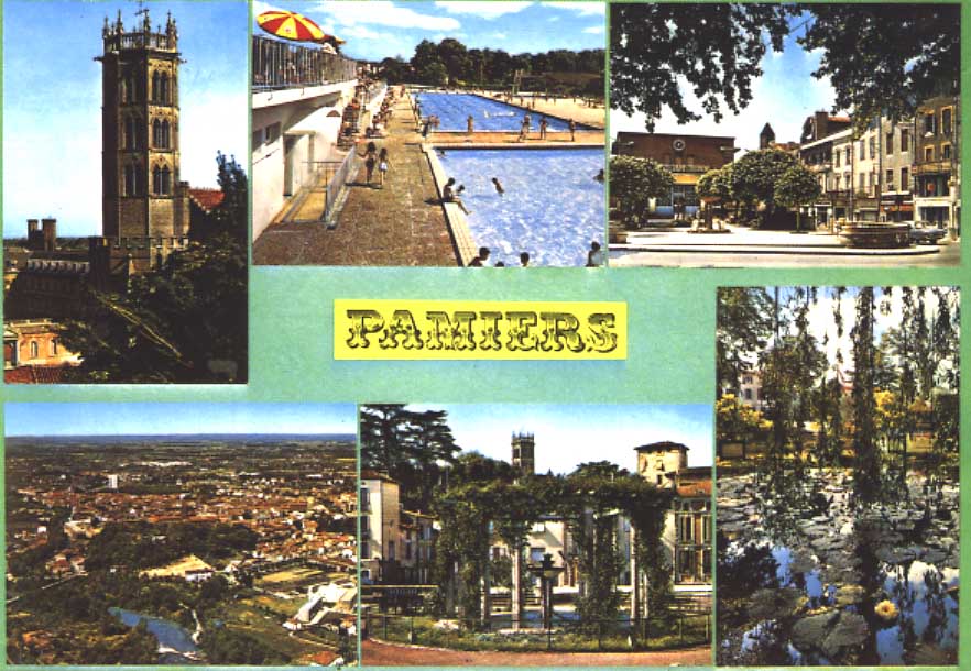 Cpsm Pamiers (09, Ariège) Multivues : Cathédrale, Piscine, Squares De La Poste, De L´hôpital... Années 70 - Pamiers