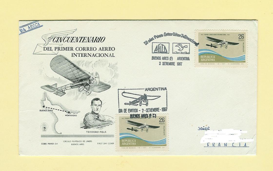 Argentine Argentina Anniv.premier Courrier Aéro / Liaison Buenos Aires  Montevideo - Poste Aérienne