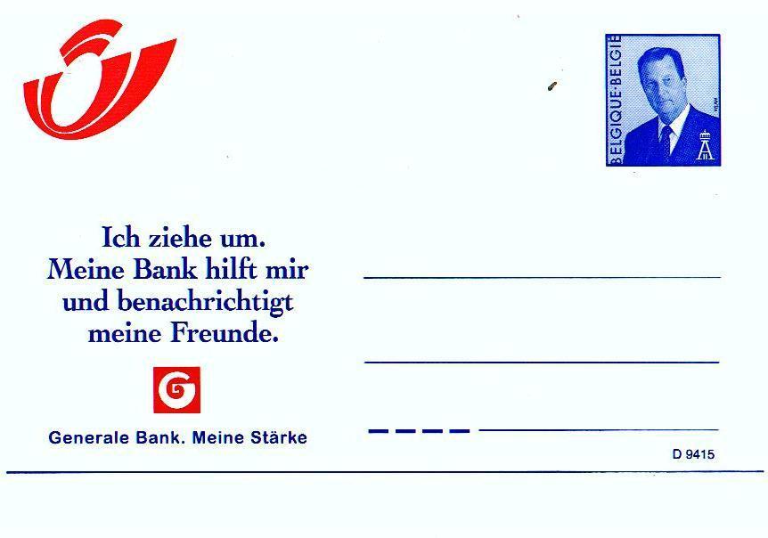 42000 - Carte Postale - Entiers Postaux - Banque Générale - Allemand - Changement D'adresse De 1998 - Adreswijziging