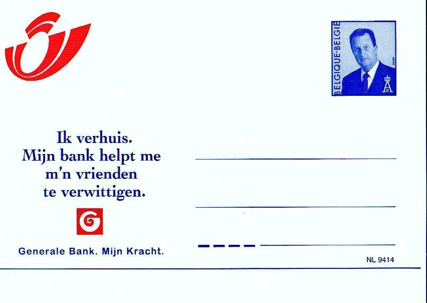 42000 - Carte Postale - Entiers Postaux - Banque Générale - Flamand - Changement D´adresse De 1998 - Avis Changement Adresse