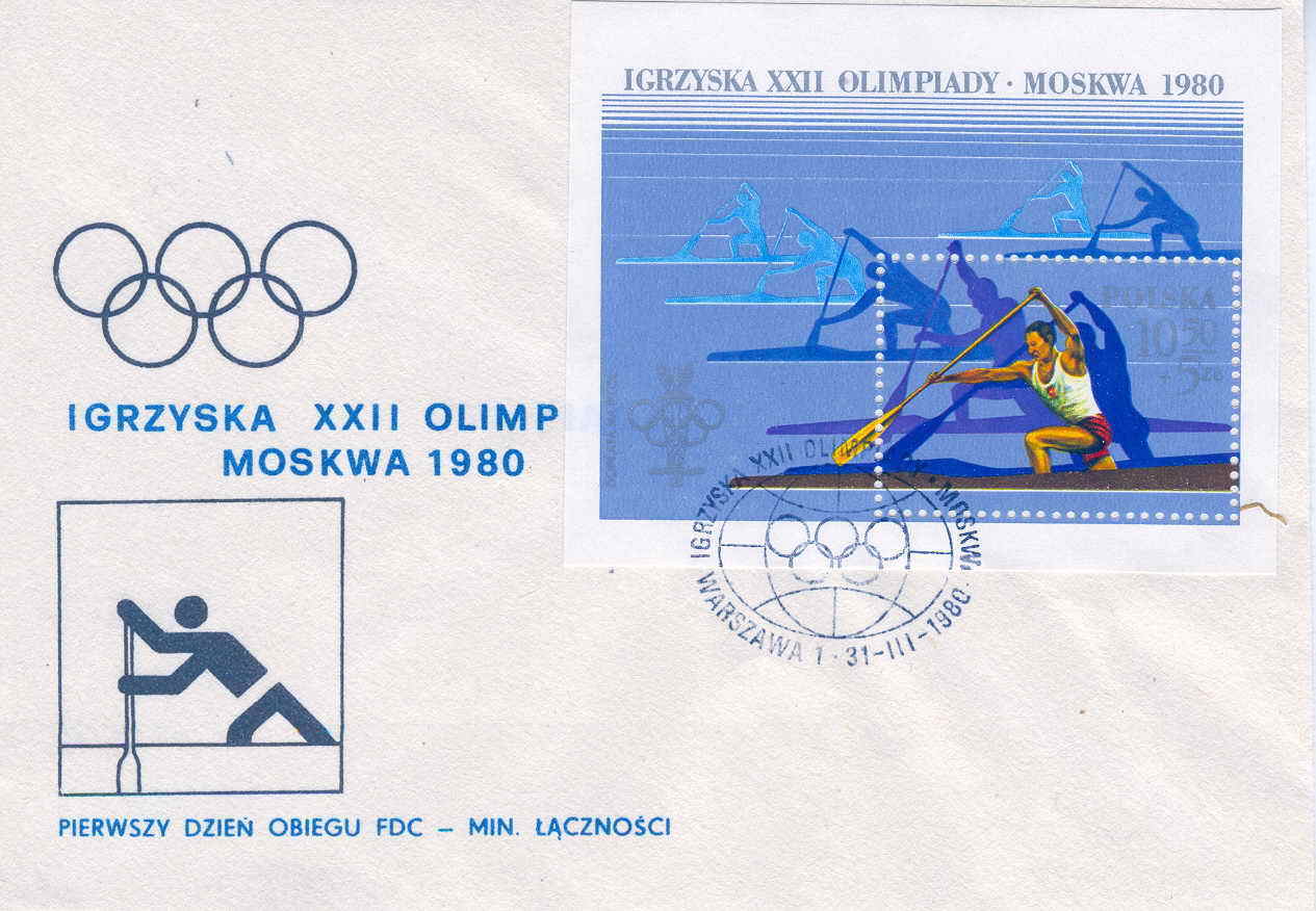 AVIRON FDC DU BLOC FEUILLET DE POLOGNE EMIS EN 1980 POUR LES JEUX OLYMPIQUES DE MOSCOU - Rudersport