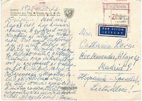 Postal Aerea KOSICE  1974 , Franqueo Mecanico - Brieven En Documenten