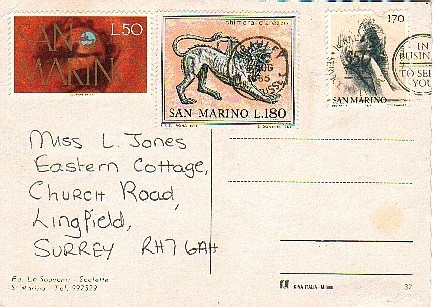 Postal Card SAN MARINO Pour England 1985 - Cartas & Documentos