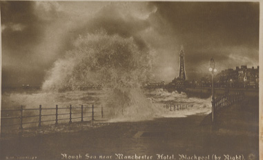 Rough Sea Near Manchester Hotel  , Blackpool By Night - Manchester