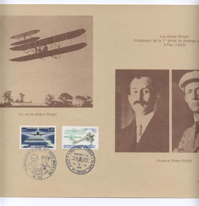 PAU -- 75ème Anniversaire De 1ère Ecole De Pilotage, Frères WRIGHT : Cachets Commémoratifs - Avions