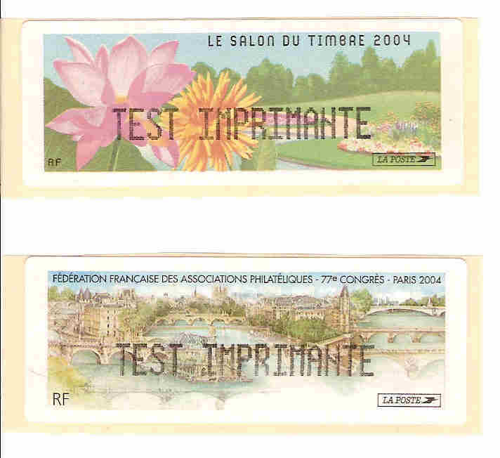 Les 2 Vignettes Test Imprimante LISA Du Salon Du Timbre 2004 ! - 1999-2009 Illustrated Franking Labels