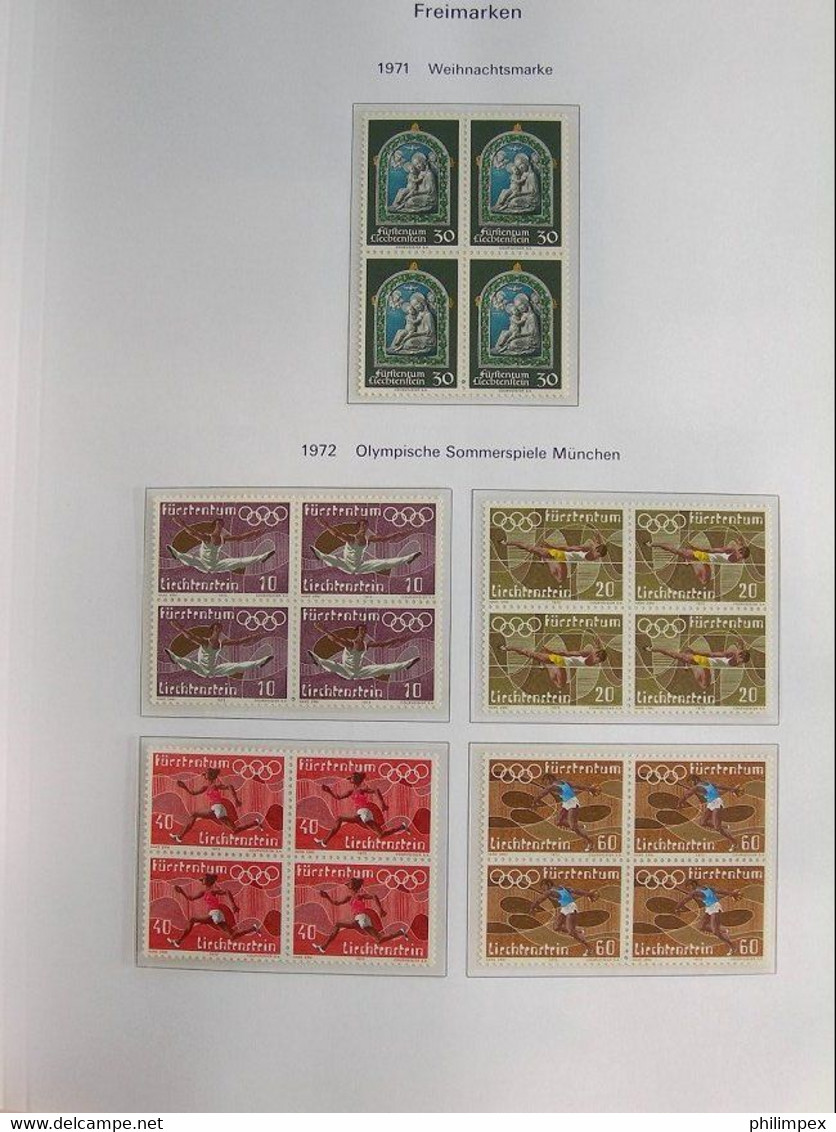 LIECHTENSTEIN, SUPERB COLLECTION 1970-96 - MINT NEVER HINGED BLOCKS OF 4!