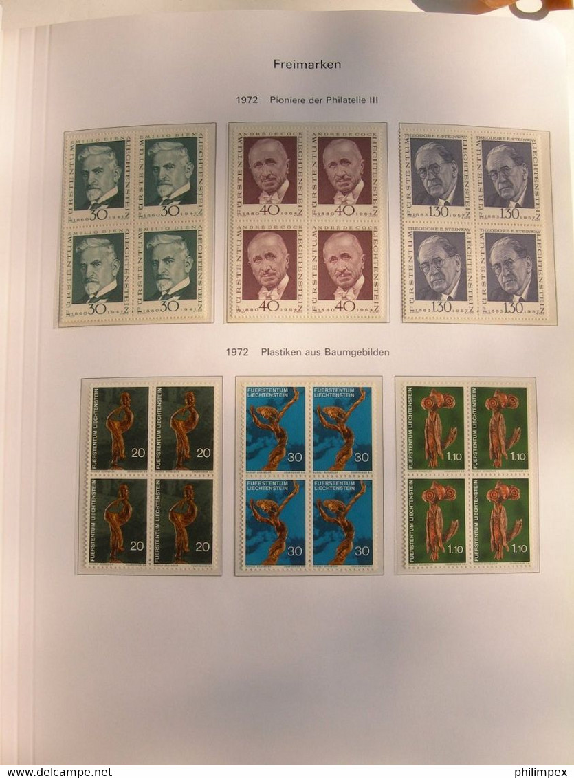 LIECHTENSTEIN, SUPERB COLLECTION 1970-96 - MINT NEVER HINGED BLOCKS OF 4!