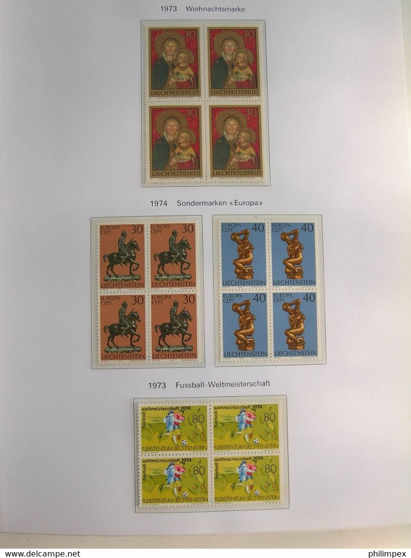 LIECHTENSTEIN, SUPERB COLLECTION 1970-96 - MINT NEVER HINGED BLOCKS OF 4!