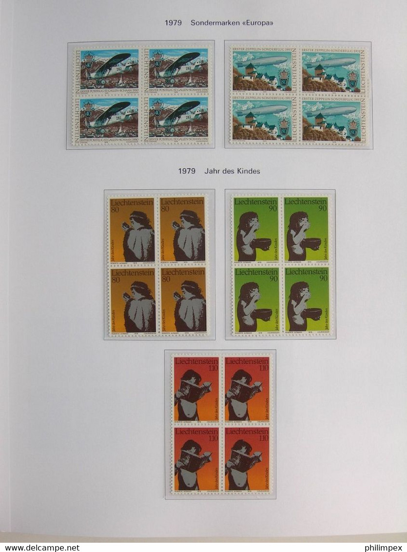 LIECHTENSTEIN, SUPERB COLLECTION 1970-96 - MINT NEVER HINGED BLOCKS OF 4!