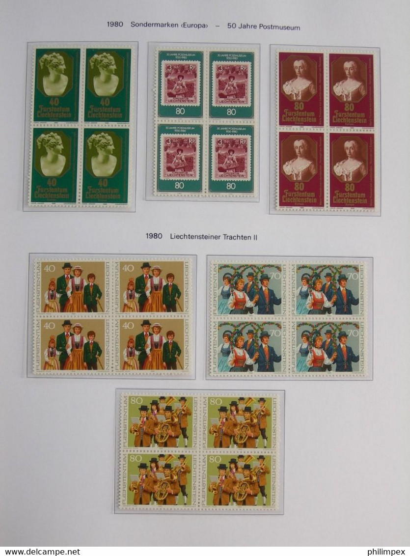 LIECHTENSTEIN, SUPERB COLLECTION 1970-96 - MINT NEVER HINGED BLOCKS OF 4!