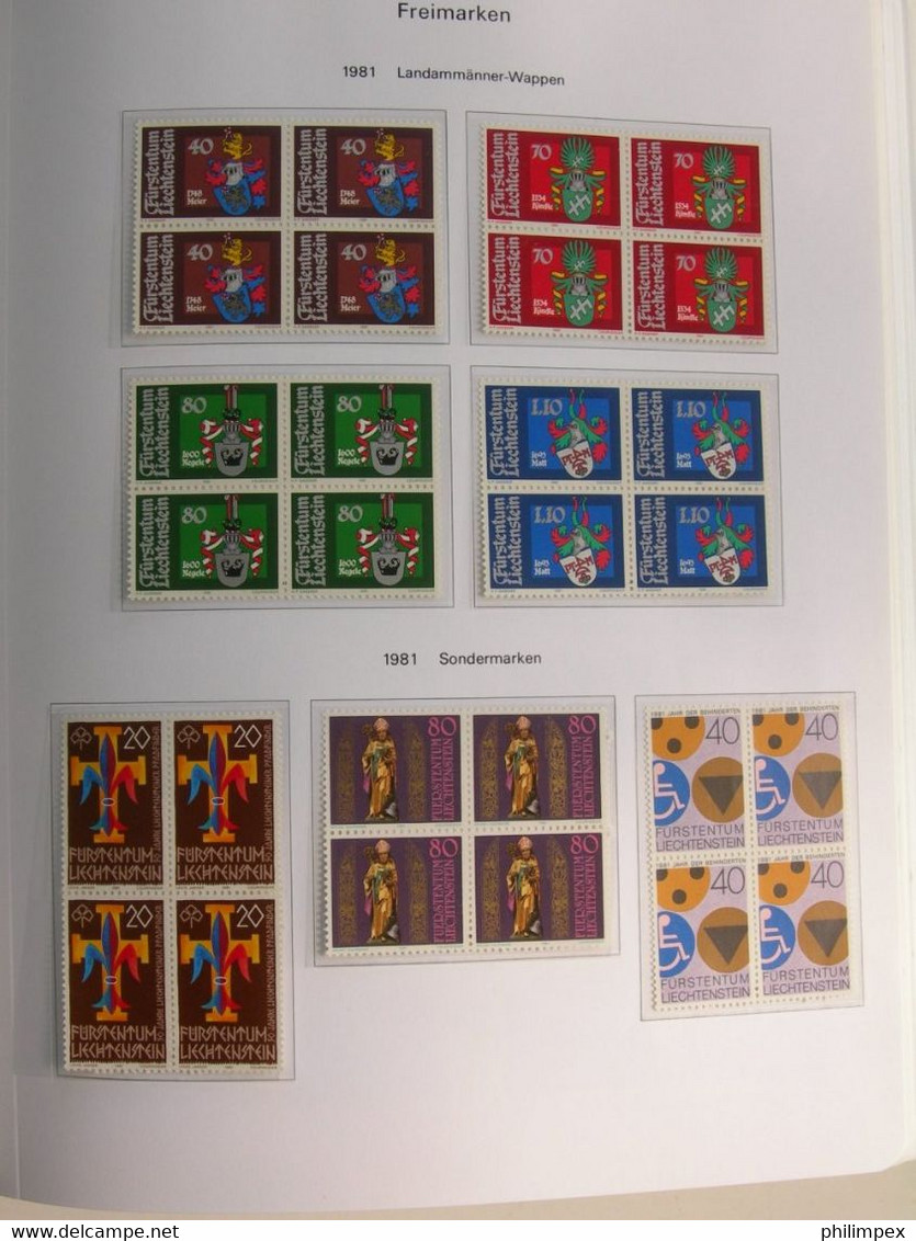 LIECHTENSTEIN, SUPERB COLLECTION 1970-96 - MINT NEVER HINGED BLOCKS OF 4!