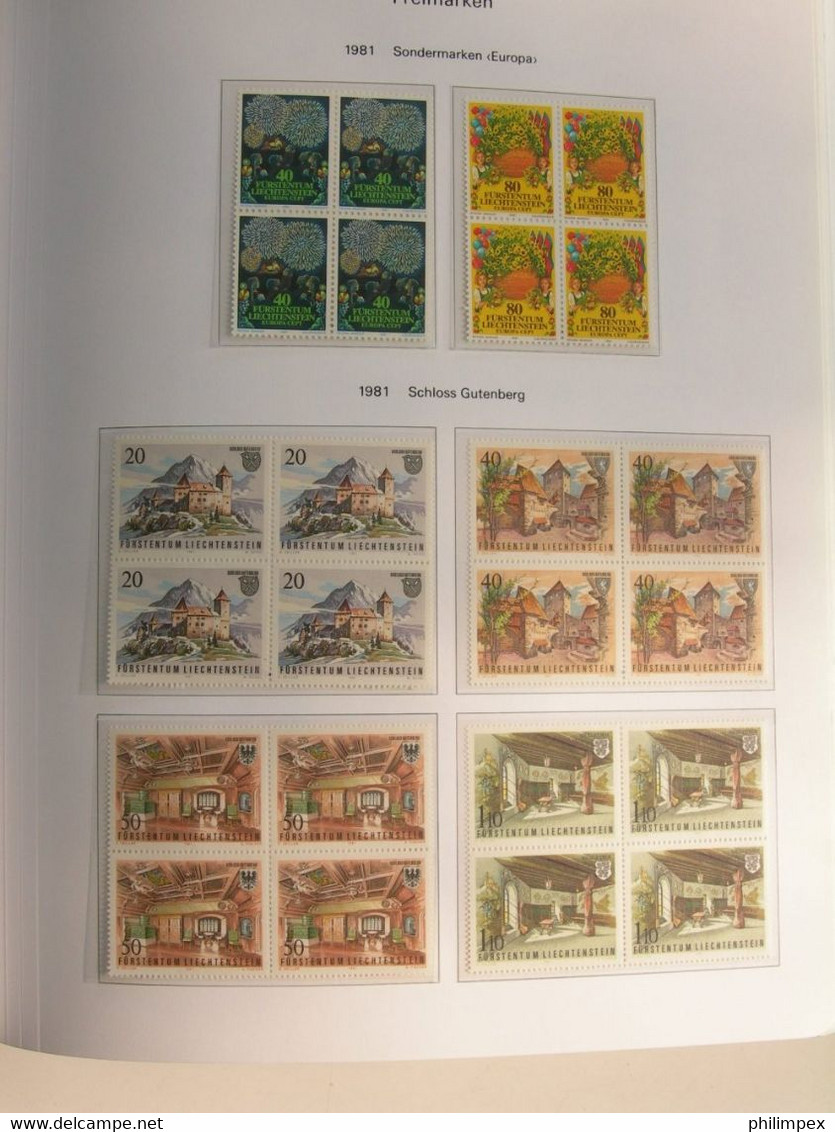 LIECHTENSTEIN, SUPERB COLLECTION 1970-96 - MINT NEVER HINGED BLOCKS OF 4!